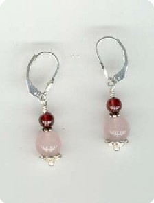 boucles oreilles en Grenat et Quartz rose