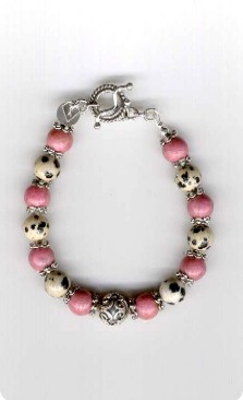 bracelet en Jaspe dalmatien,Rhodonite et argent de Bali