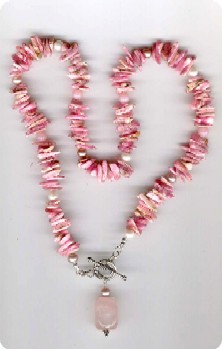 collier en Rhodochrosite, Opale rose, perles de culture et Quartz rose