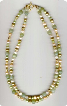 collier double en Serpentine, perles de culture et vermeil