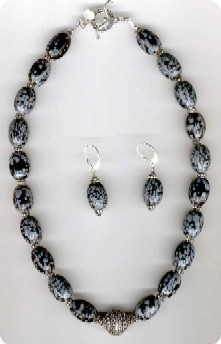 parure en Obsidienne mouchet&eacute;e et argent de Bali