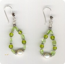 boucles oreilles peridot perles de culture et argent de Bali