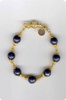 Bracelet en Lapis-lazuli d'Afghanistan et vermeil