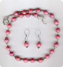 Parure en Rhodonite � facettes et argent de Bali