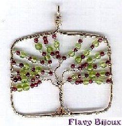 pendentif arbre de vie en grenat,péridot,aventurine